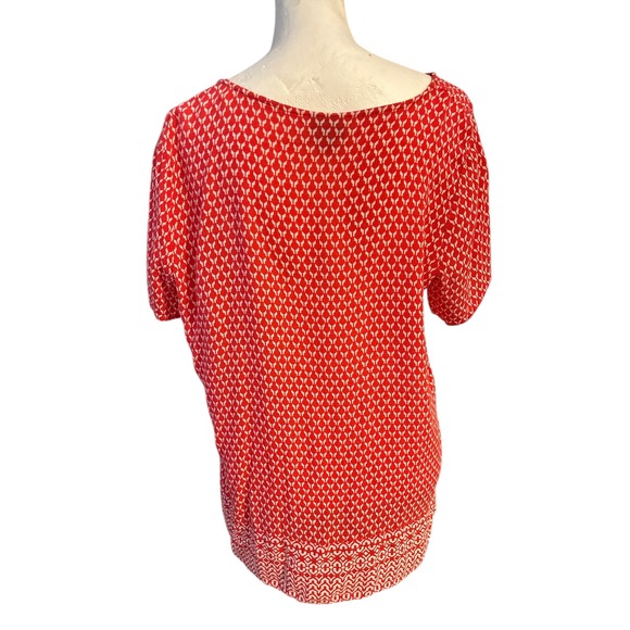 J Jill Red White Geometric Print Short Sleeve V Neck Top Women's Size Large - Picture 3 of 6